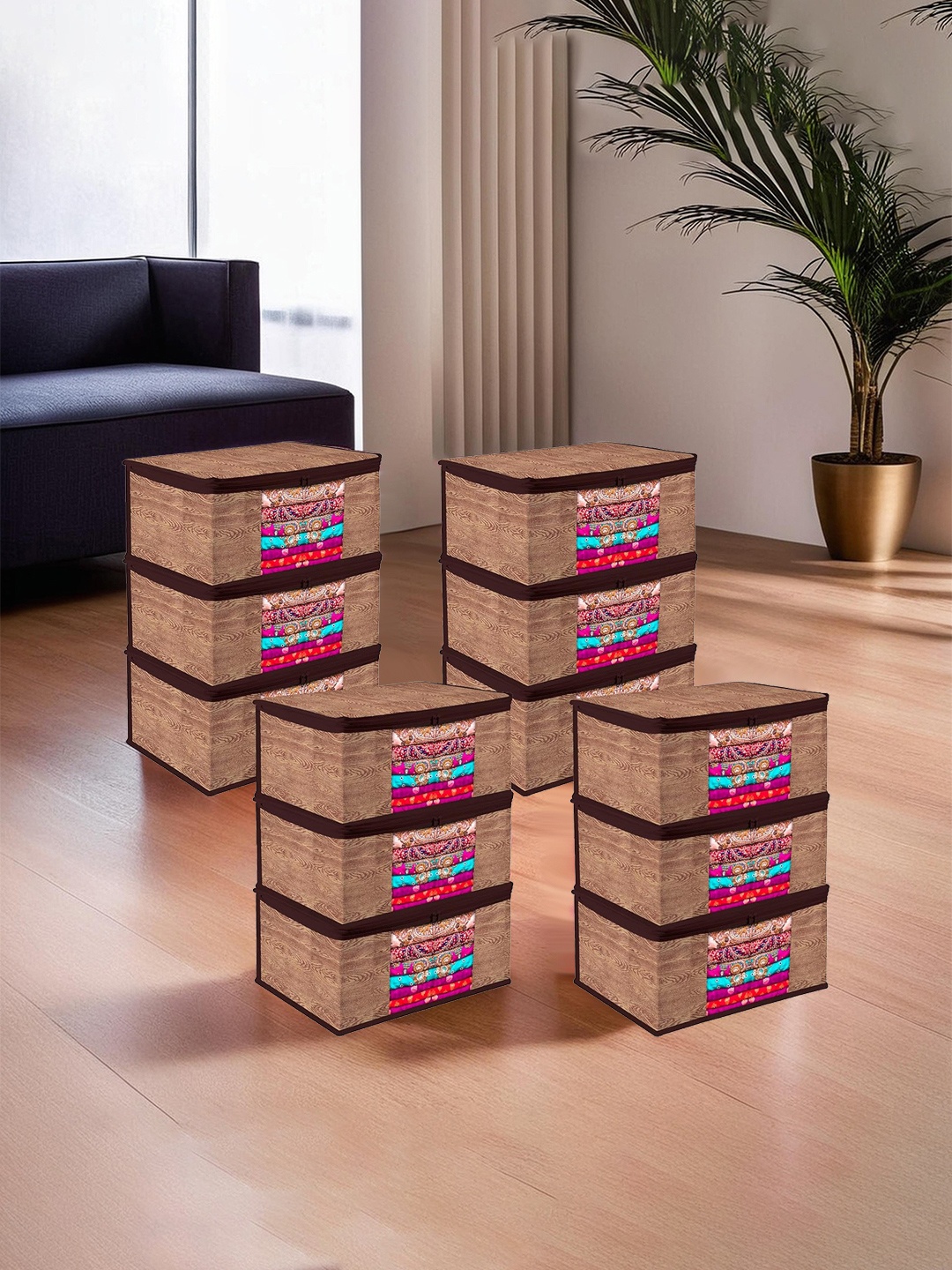 

Kuber Industries Brown 12 Pieces Saree Organisers