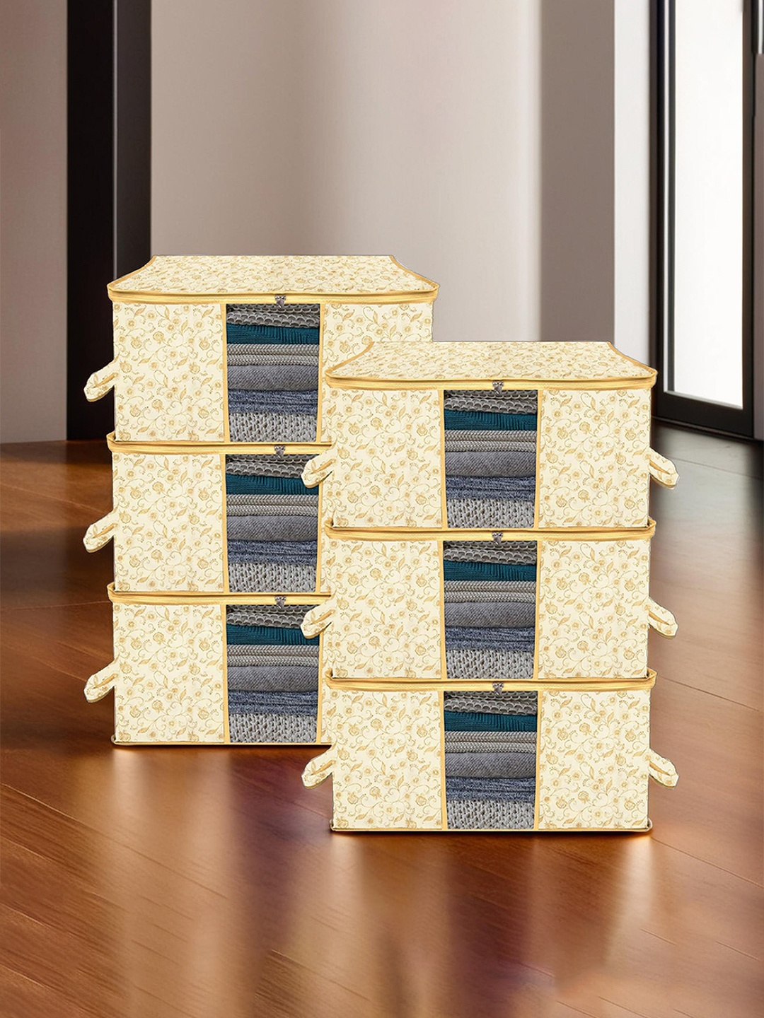 

Kuber Industries Cream-Coloured Set of 6 Printed Multi-Utility Organisers
