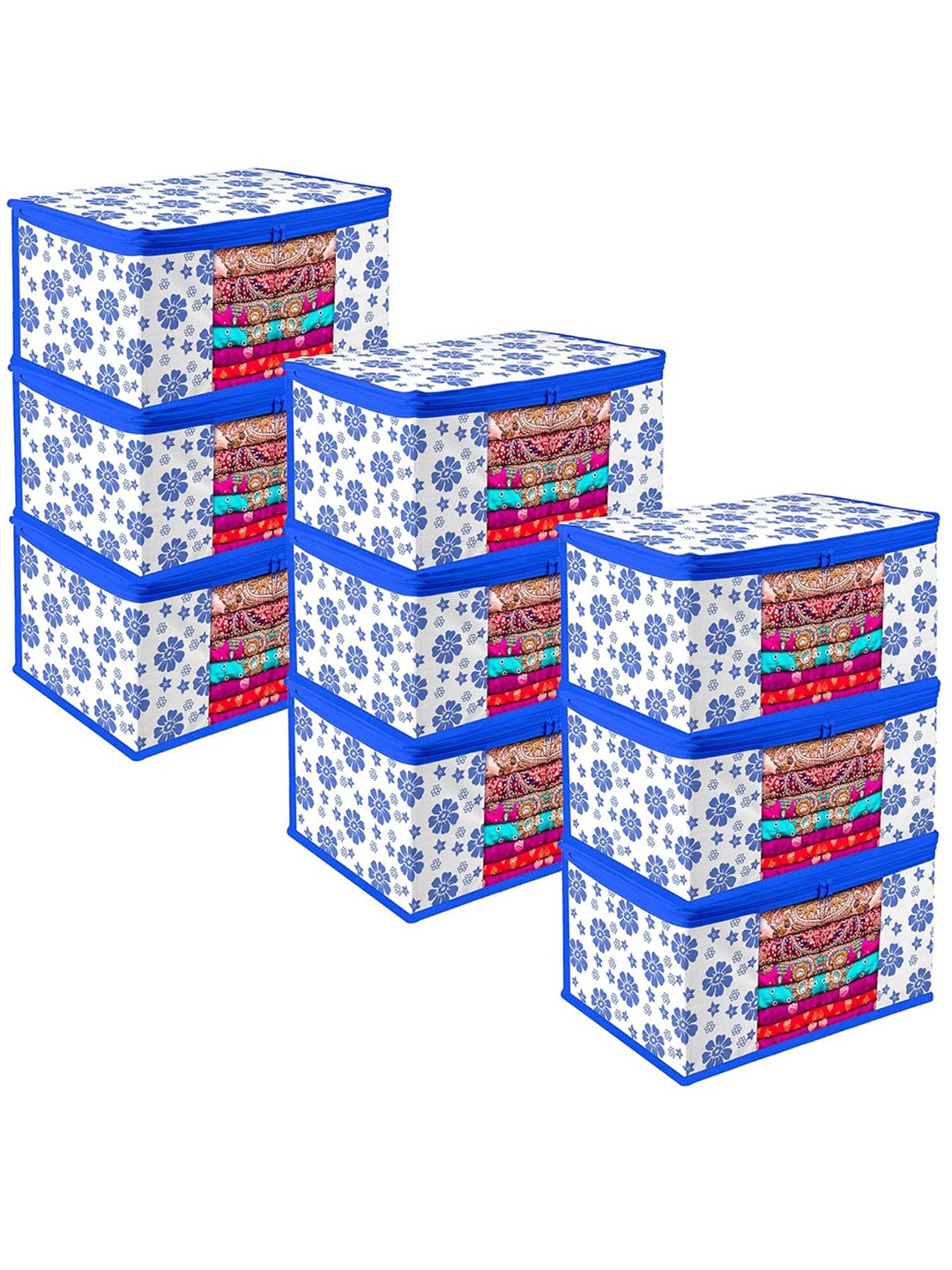 

Kuber Industries Set of 9 Blue & White Floral Printed Saree Organisers