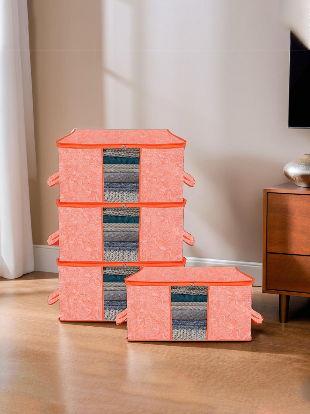 

Kuber Industries Orange Set of 4 Printed Multi-Utility Organisers