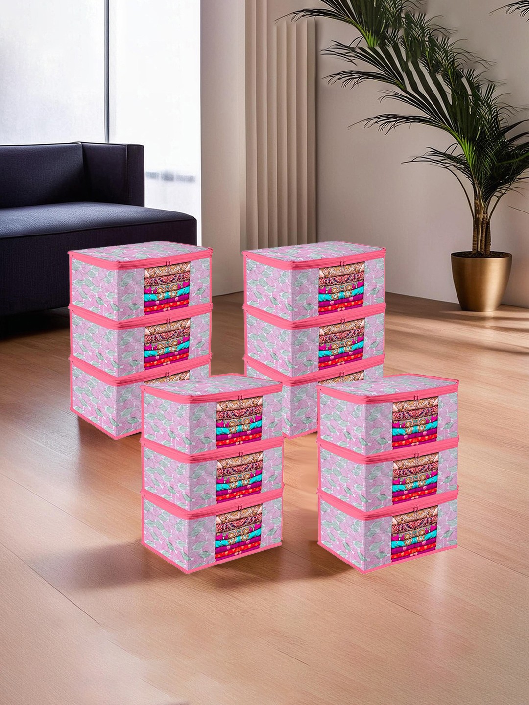 

Kuber Industries Pink Set of 12 Printed Saree Organisers
