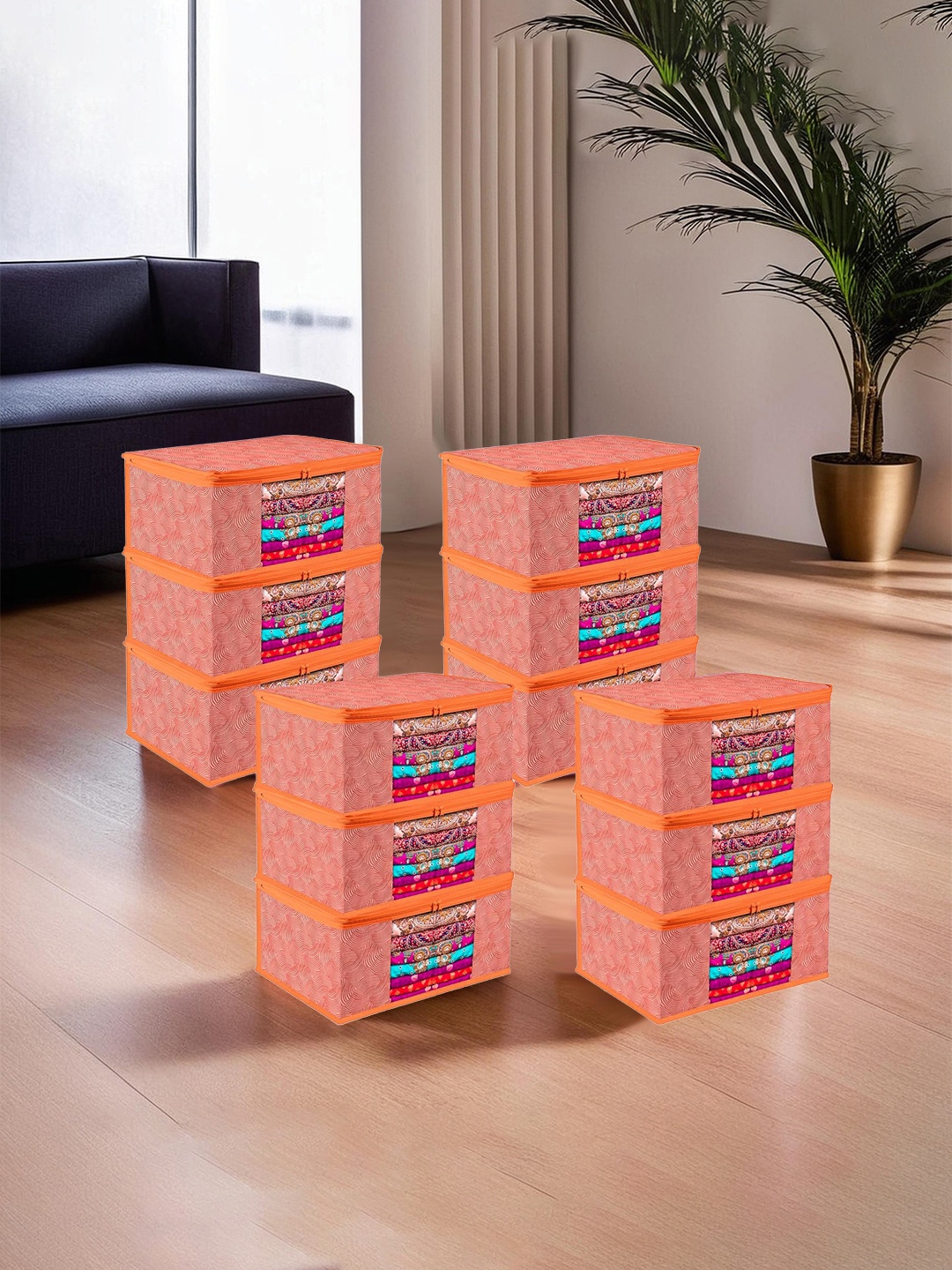 

Kuber Industries Orange 12 Pieces Printed Saree Organisers