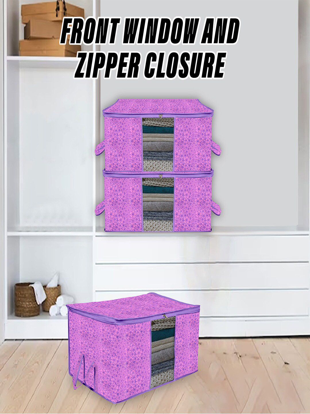 

Kuber Industries Purple Set of 3 Printed Multi-Utility Organisers