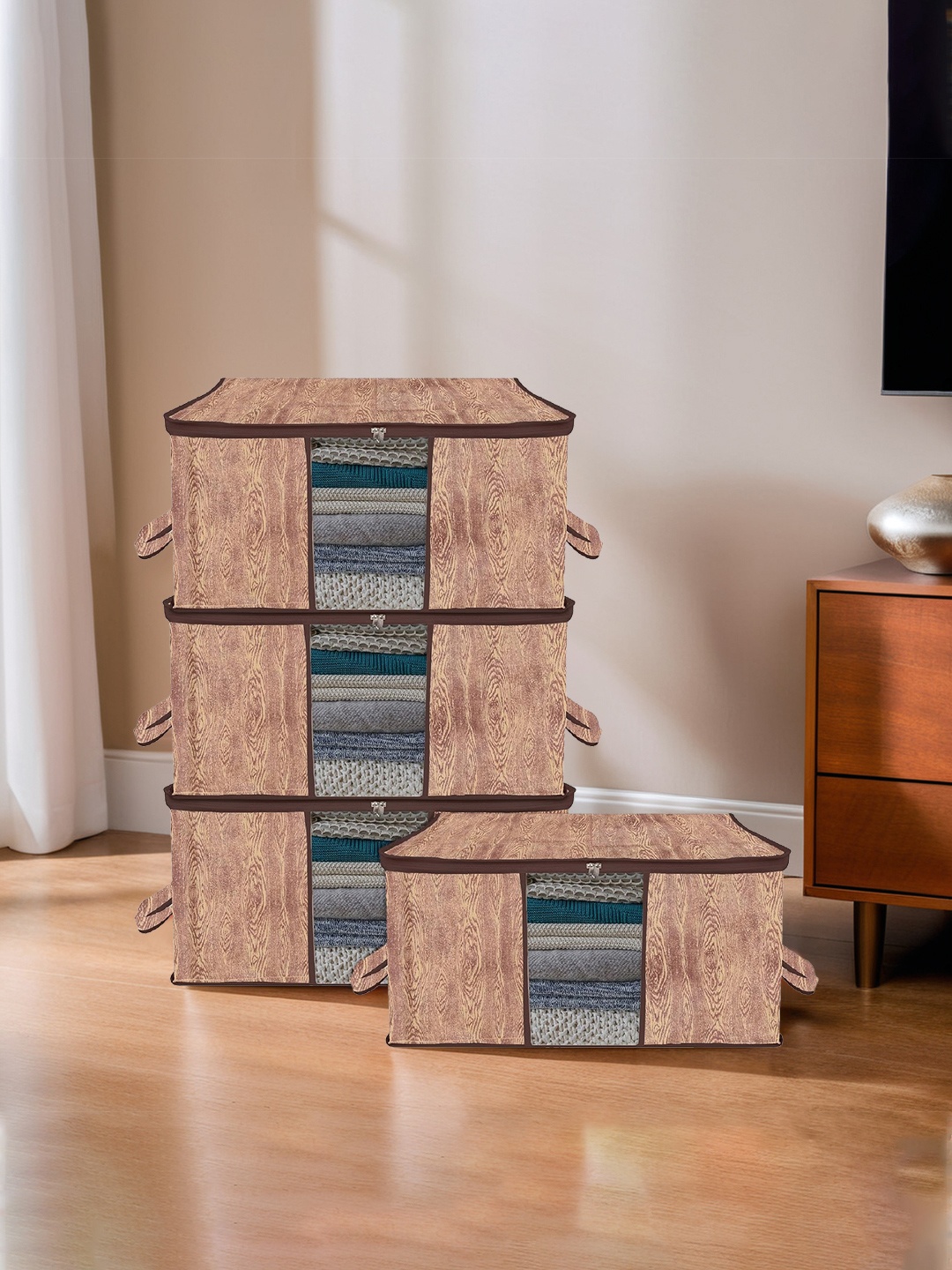 

Kuber Industries Brown 4 Pieces Textured Multi-Utility Organisers