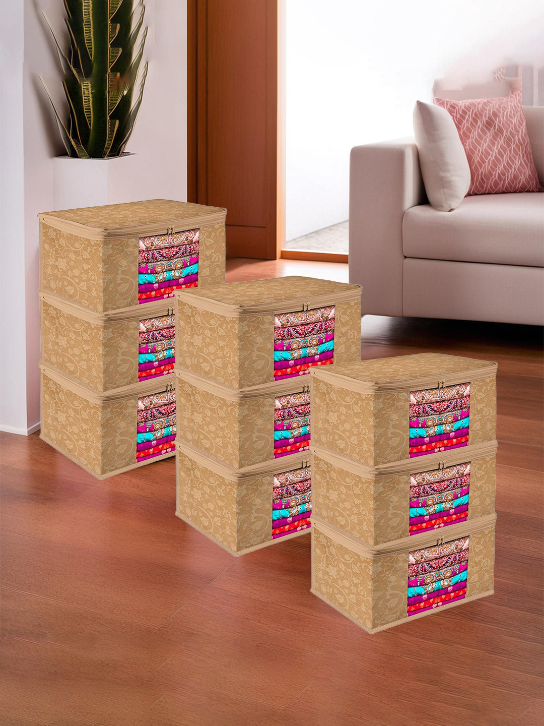 

Kuber Industries Brown 9 Pieces Printed Saree Organisers