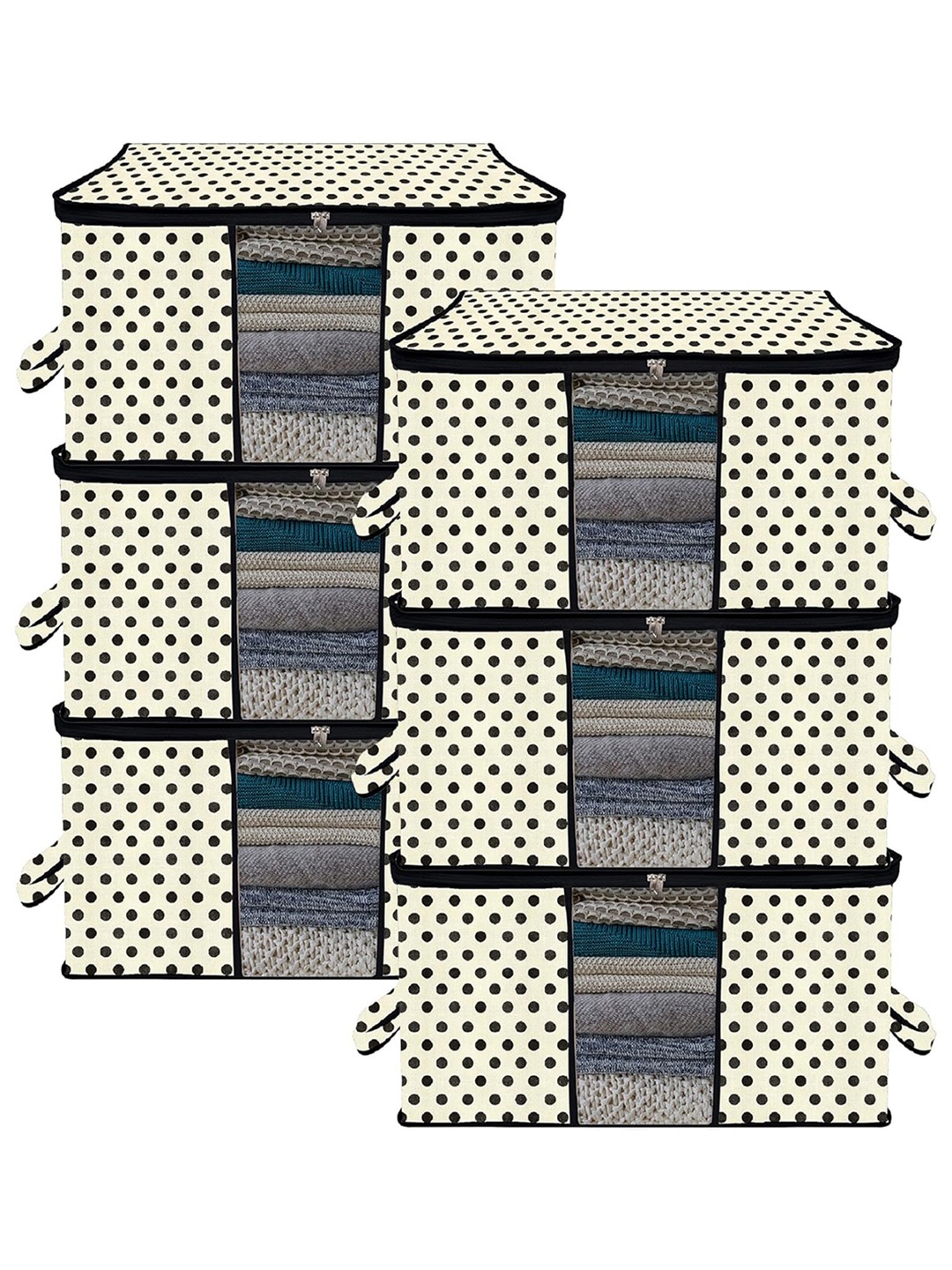 

Kuber Industries Cream & Black 6 Pieces Printed Drawer Organiser