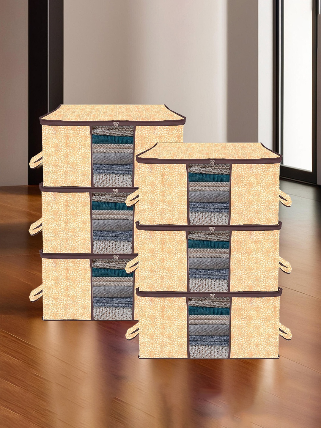 

Kuber Industries Beige 6 Pieces Printed Saree Organisers