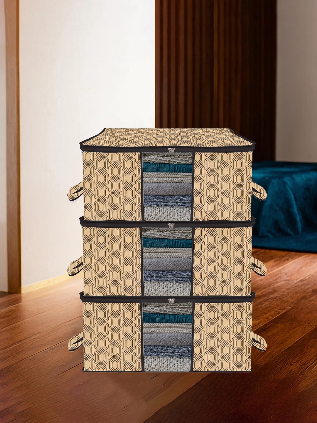 

Kuber Industries Brown 3 Pieces Printed Saree Organisers