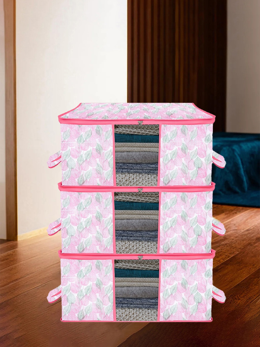 

Kuber Industries Pink Set of 3 Printed Multi-Utility Organisers