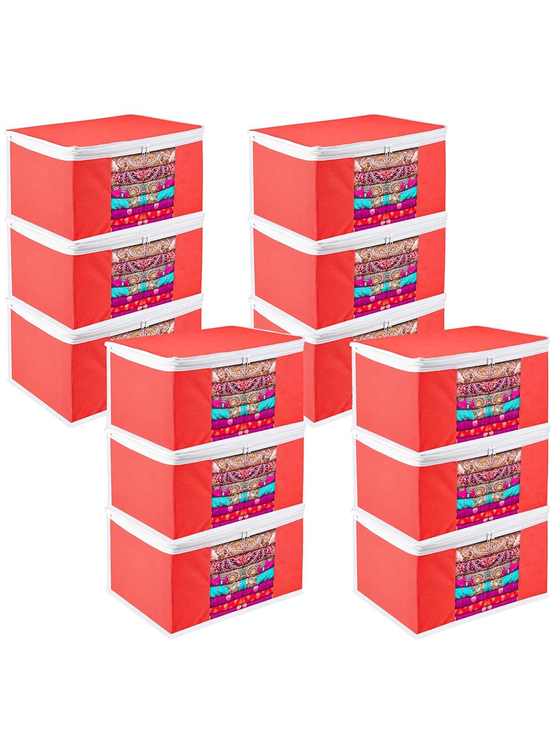 

Kuber Industries Red & White 12 Pieces Storage Bag Organisers