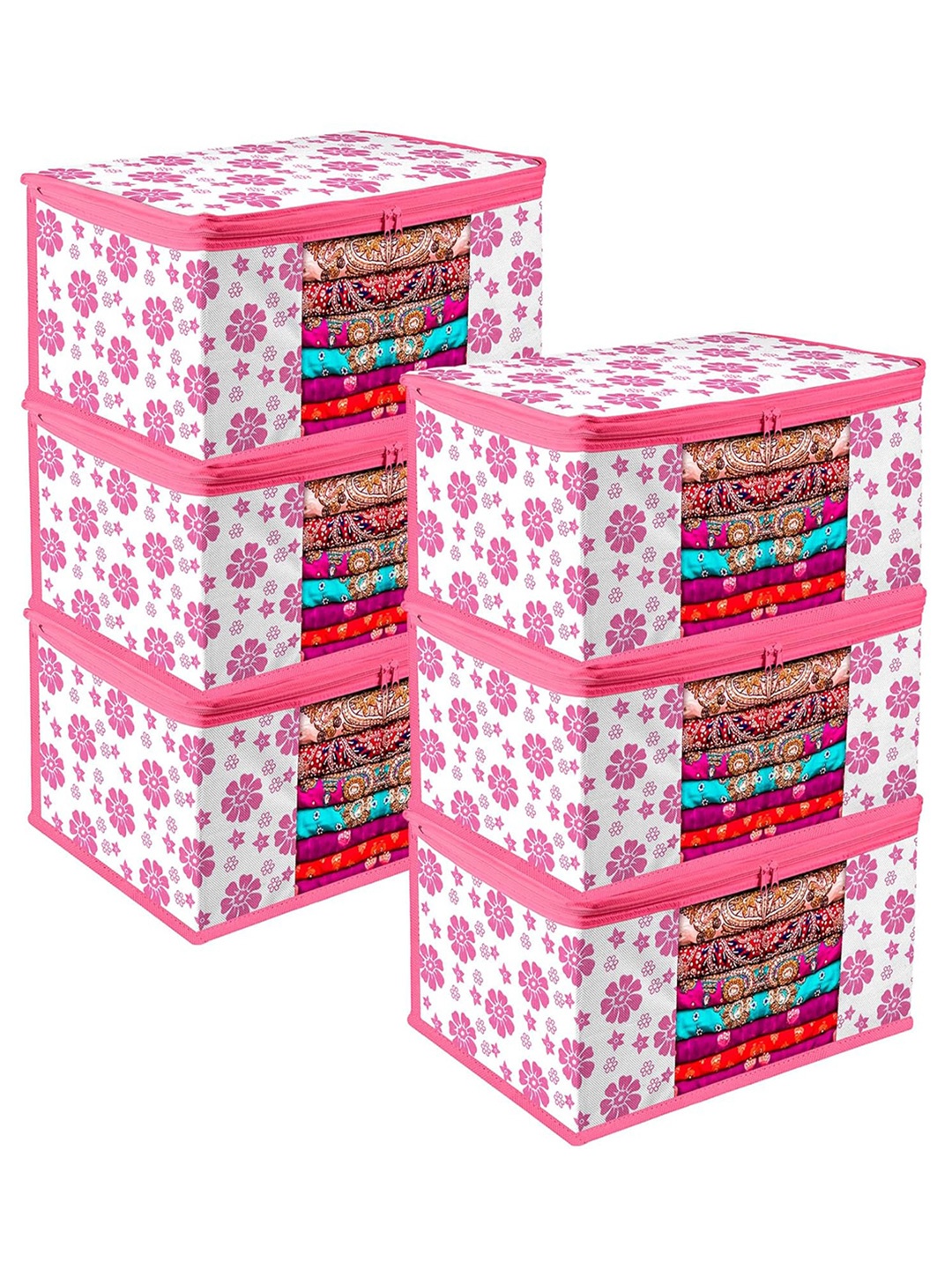 

Kuber Industries Pink & White 6 Pieces Printed Storage Bag Organiser