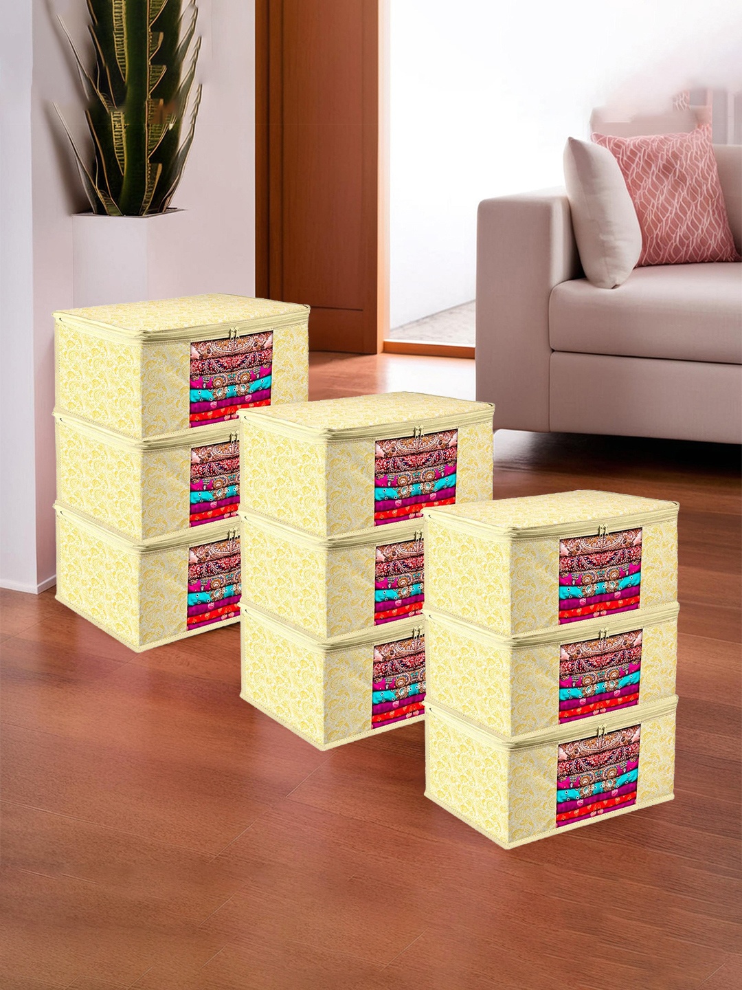 

Kuber Industries Yellow Set of 9 Printed Saree Organisers