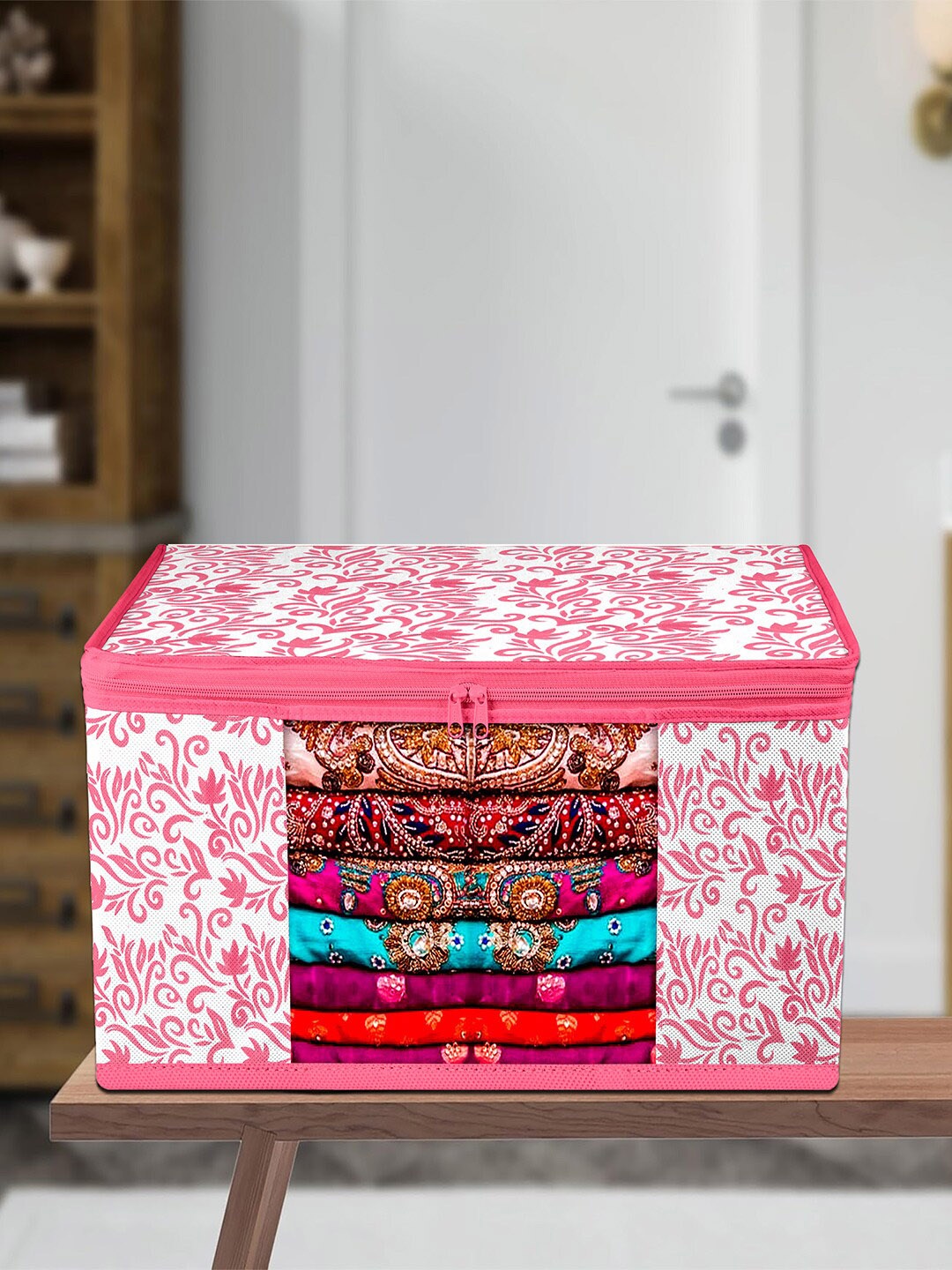 

Kuber Industries Pink 9 Pieces Printed Saree Organisers