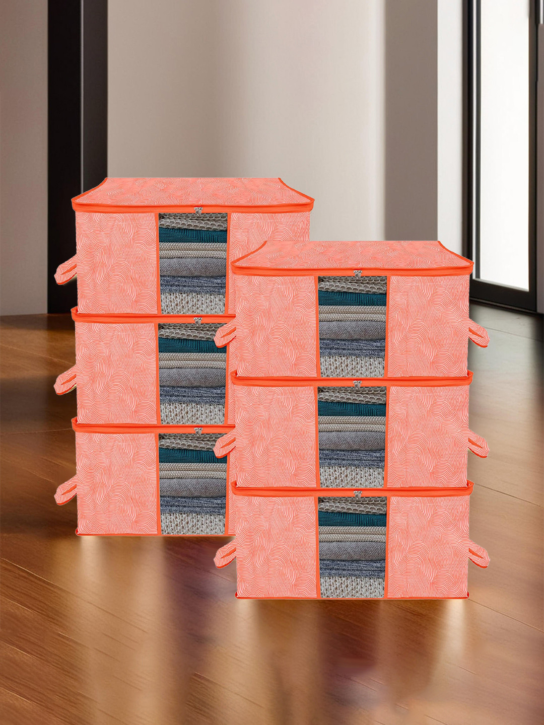 

Kuber Industries Orange 6 Pieces Printed Saree Organisers