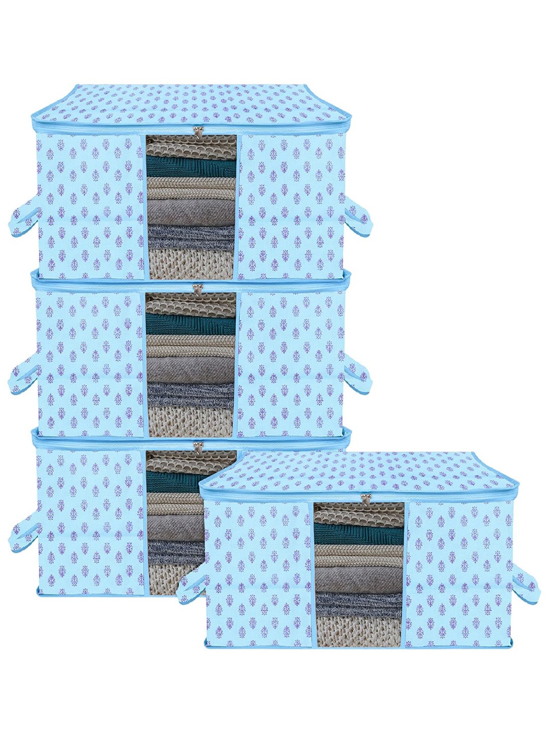 

Kuber Industries Blue 4 Pieces Printed Storage Bag Organiser