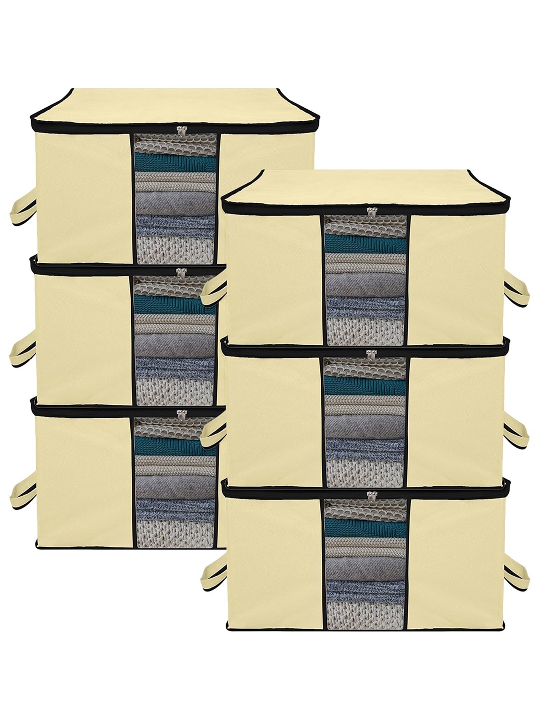 

Kuber Industries Cream & Black 6 Pieces Storage Bag Organiser
