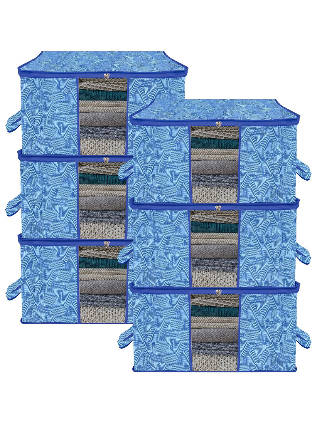 

Kuber Industries Blue & White 6 Pieces Printed Storage Bag Organiser