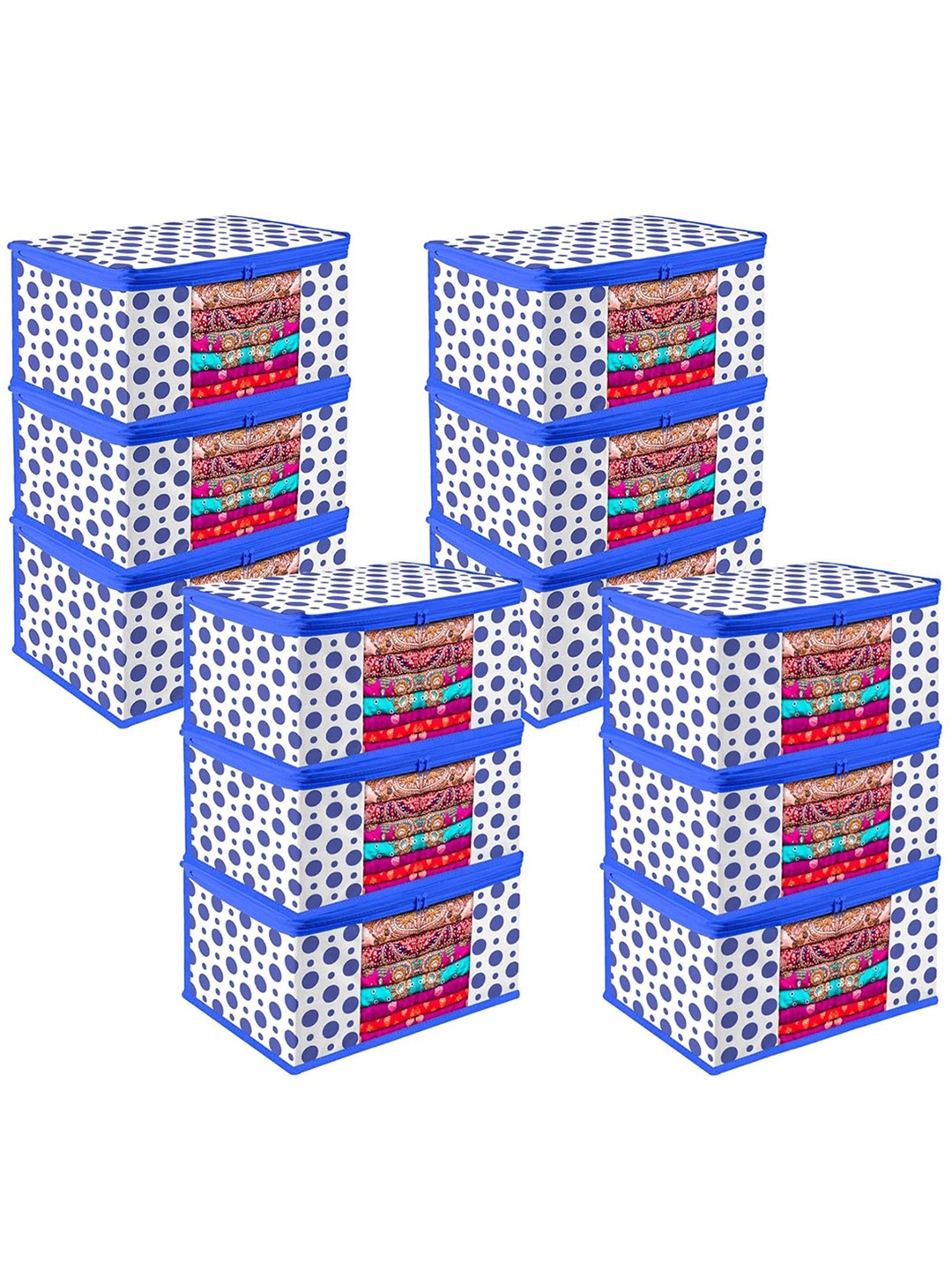 

Kuber Industries Blue & White 12 Pieces Printed Storage Bag Organiser