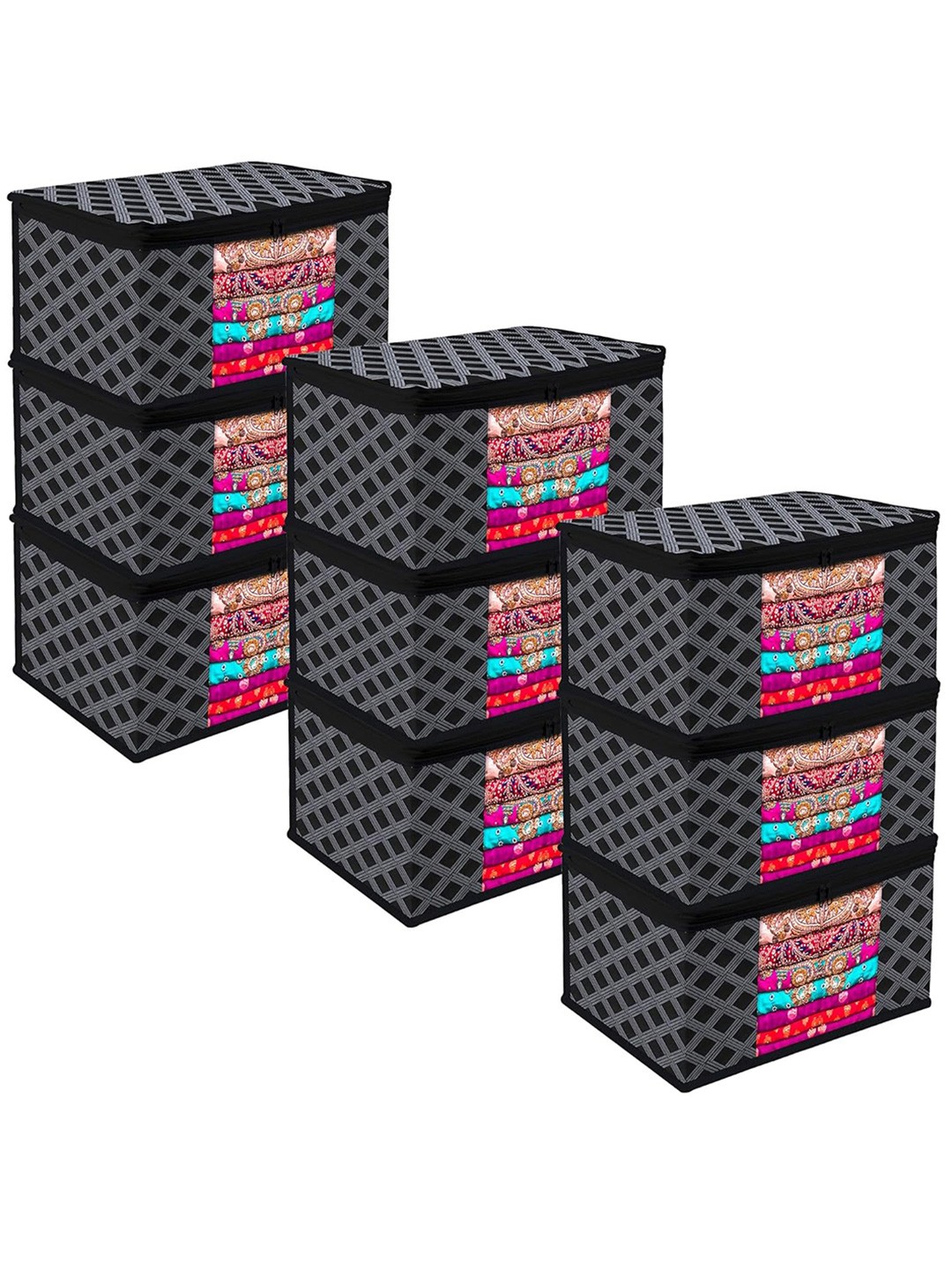 

Kuber Industries Black & Grey 9 Pieces Printed Storage Bag Organiser