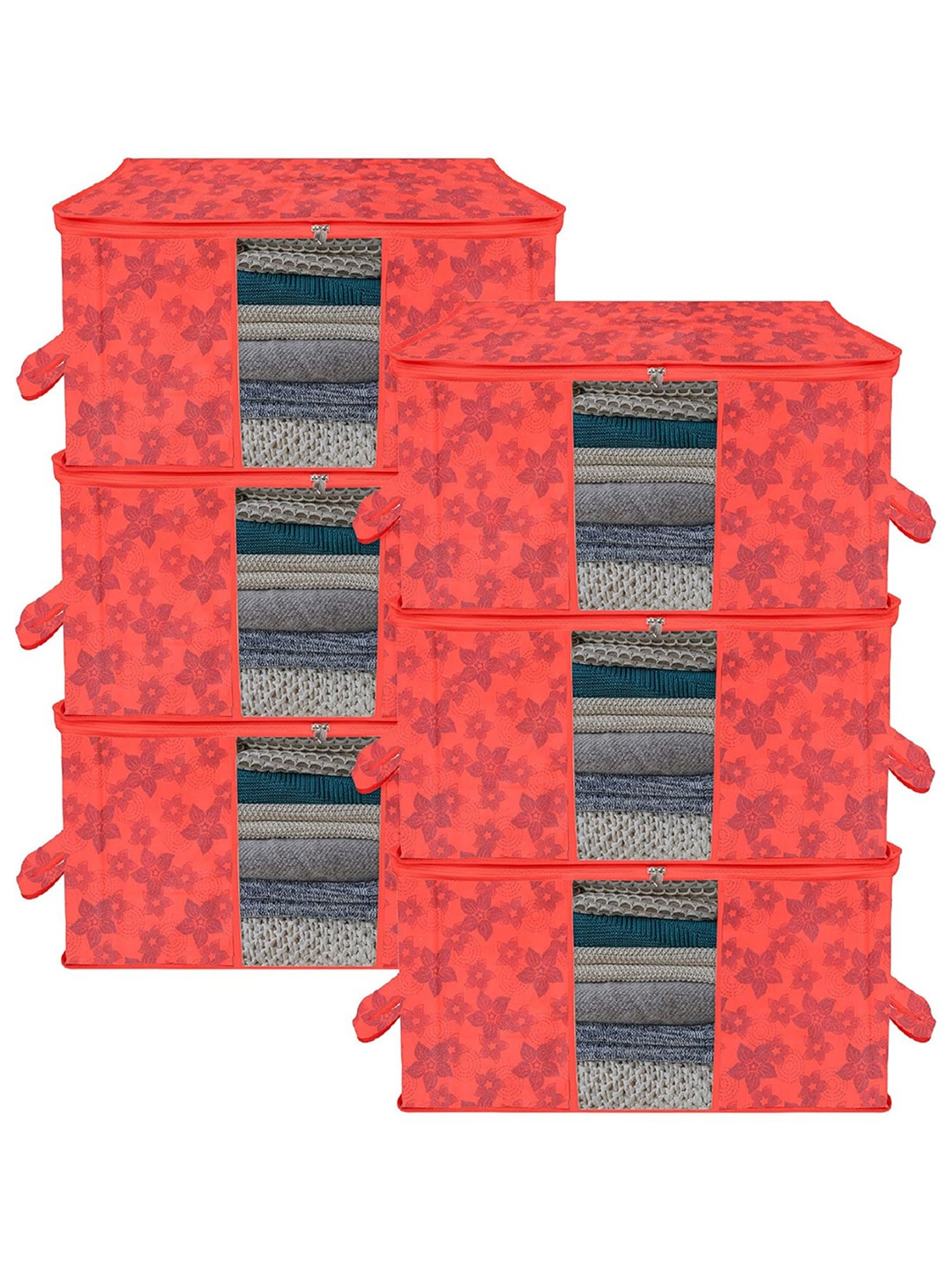 

Kuber Industries Red 6 Pieces Printed Storage Bag Organiser