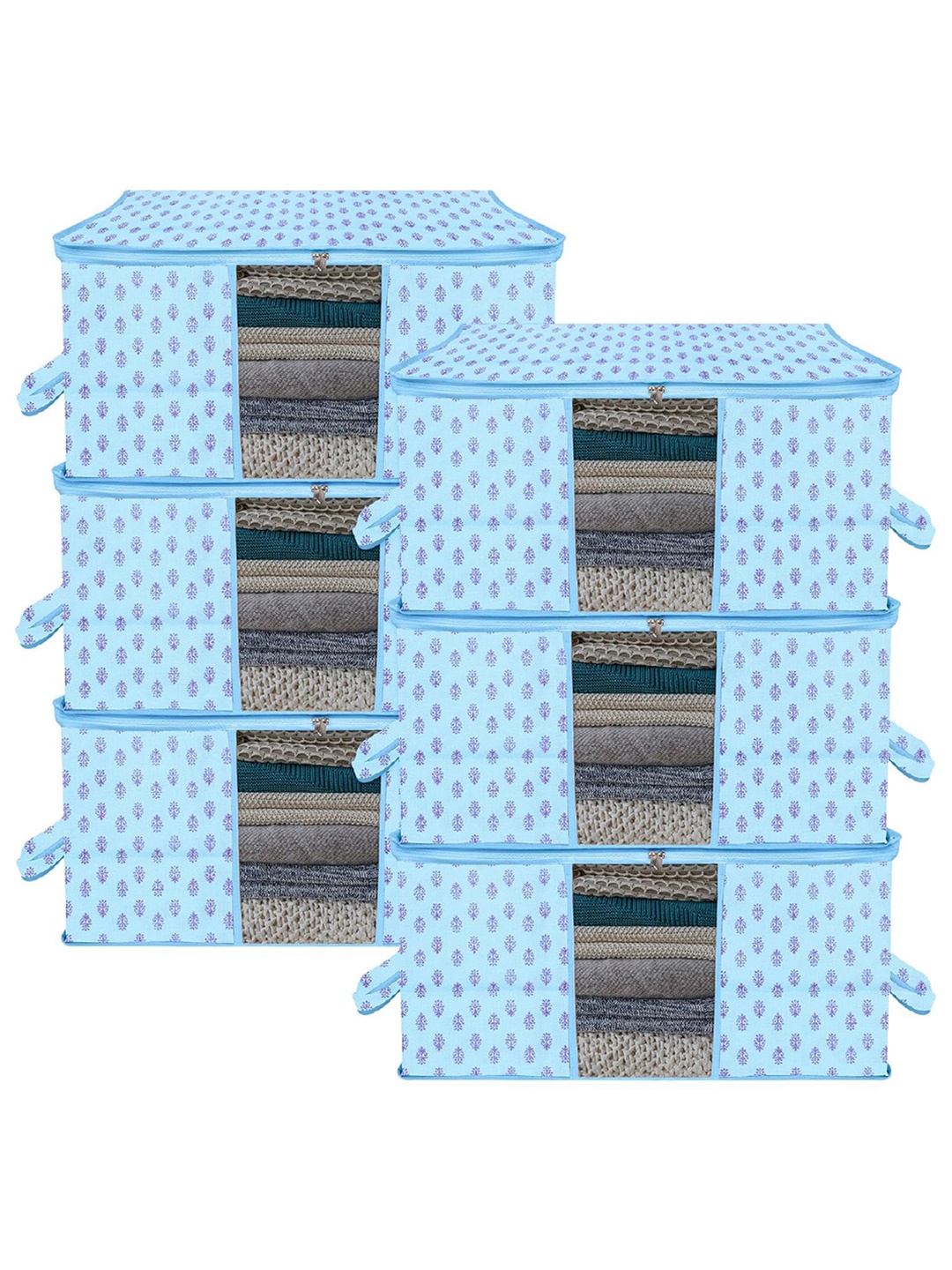 

Kuber Industries Blue & Purple 6 Pieces Printed Storage Bag Organiser