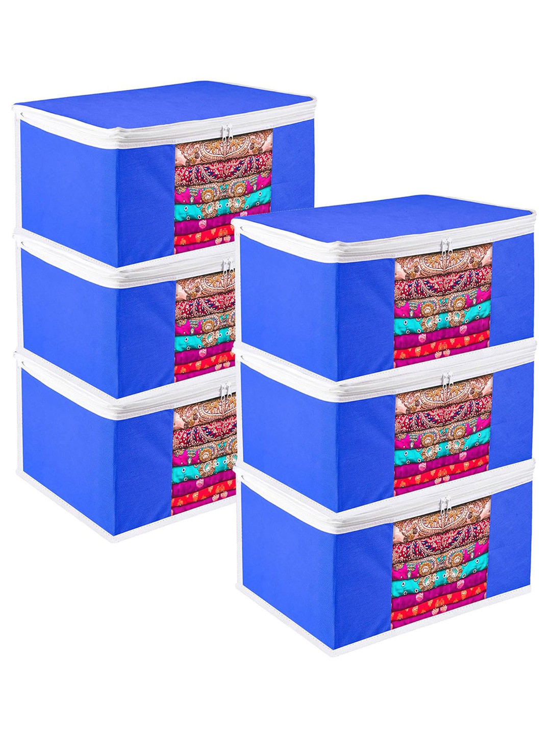 

Kuber Industries Blue & White 6 Pieces Storage Bag Organiser