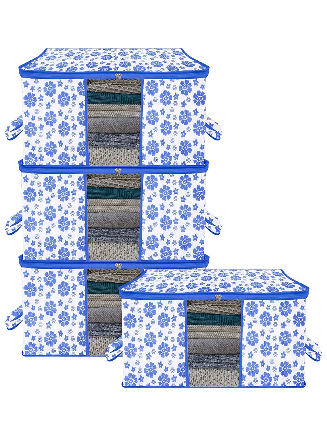 

Kuber Industries Blue & White 4 Pieces Printed Storage Bag Organiser