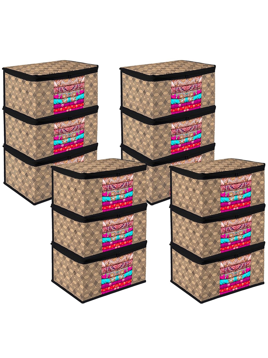 

Kuber Industries Brown & Black 12 Pieces Printed Storage Bag Organiser