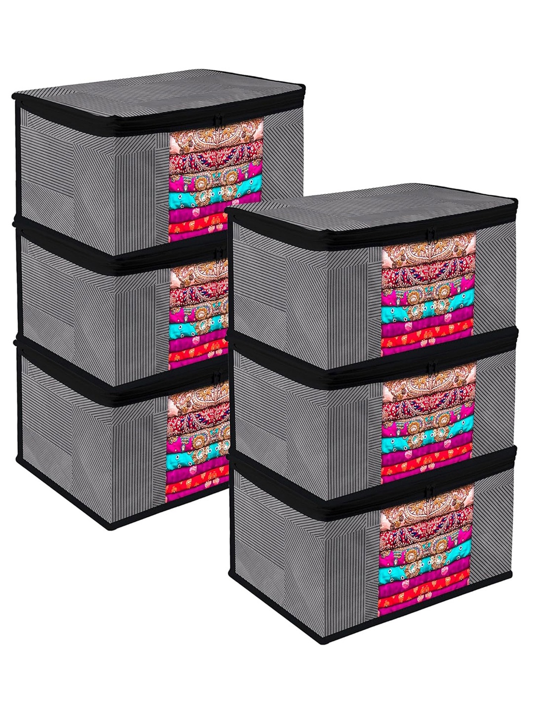 

Kuber Industries Grey & Black 6 Pieces Printed Saree Organizers