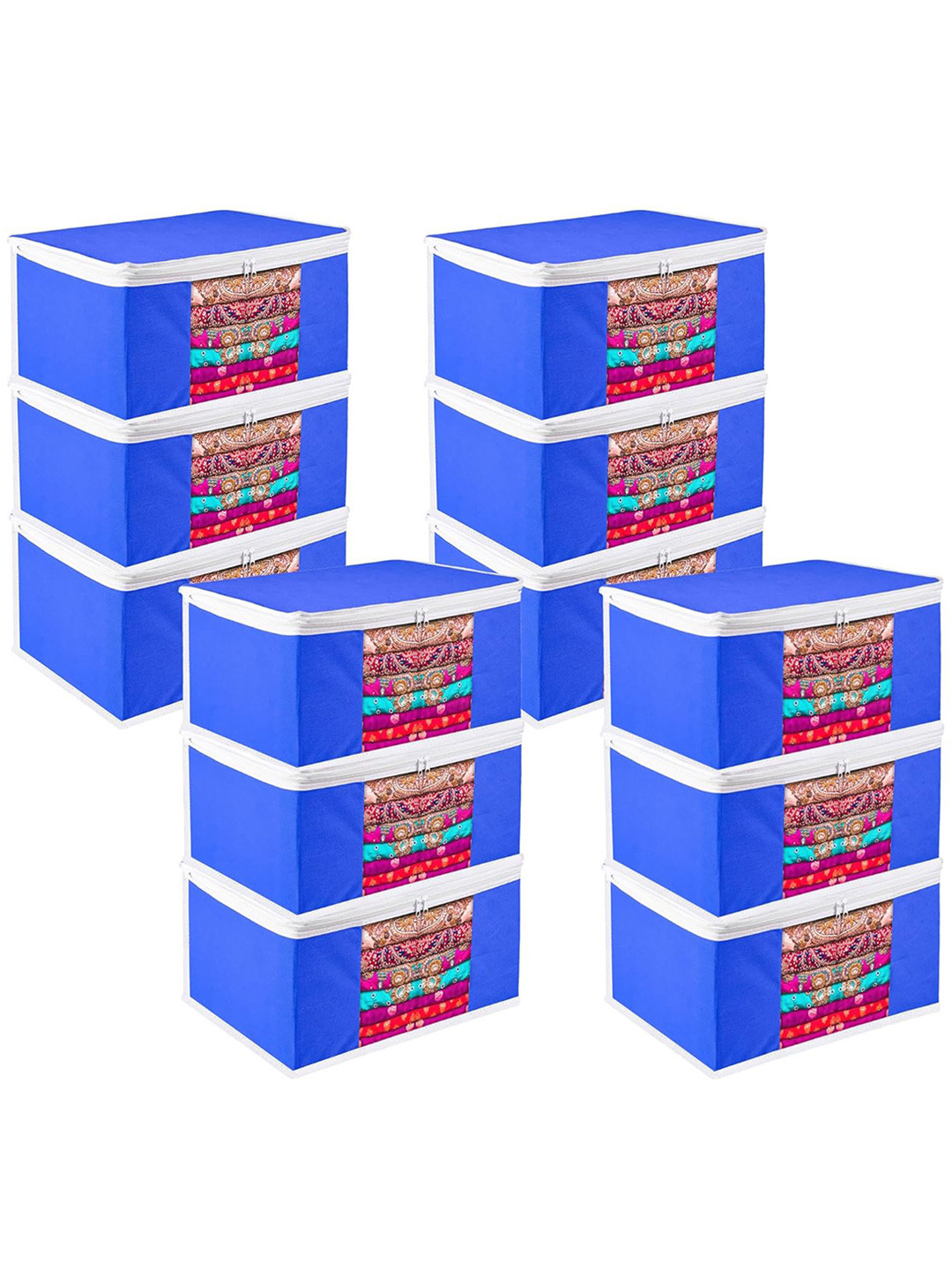 

Kuber Industries Blue & White 12 Pieces Storage Bag Organiser