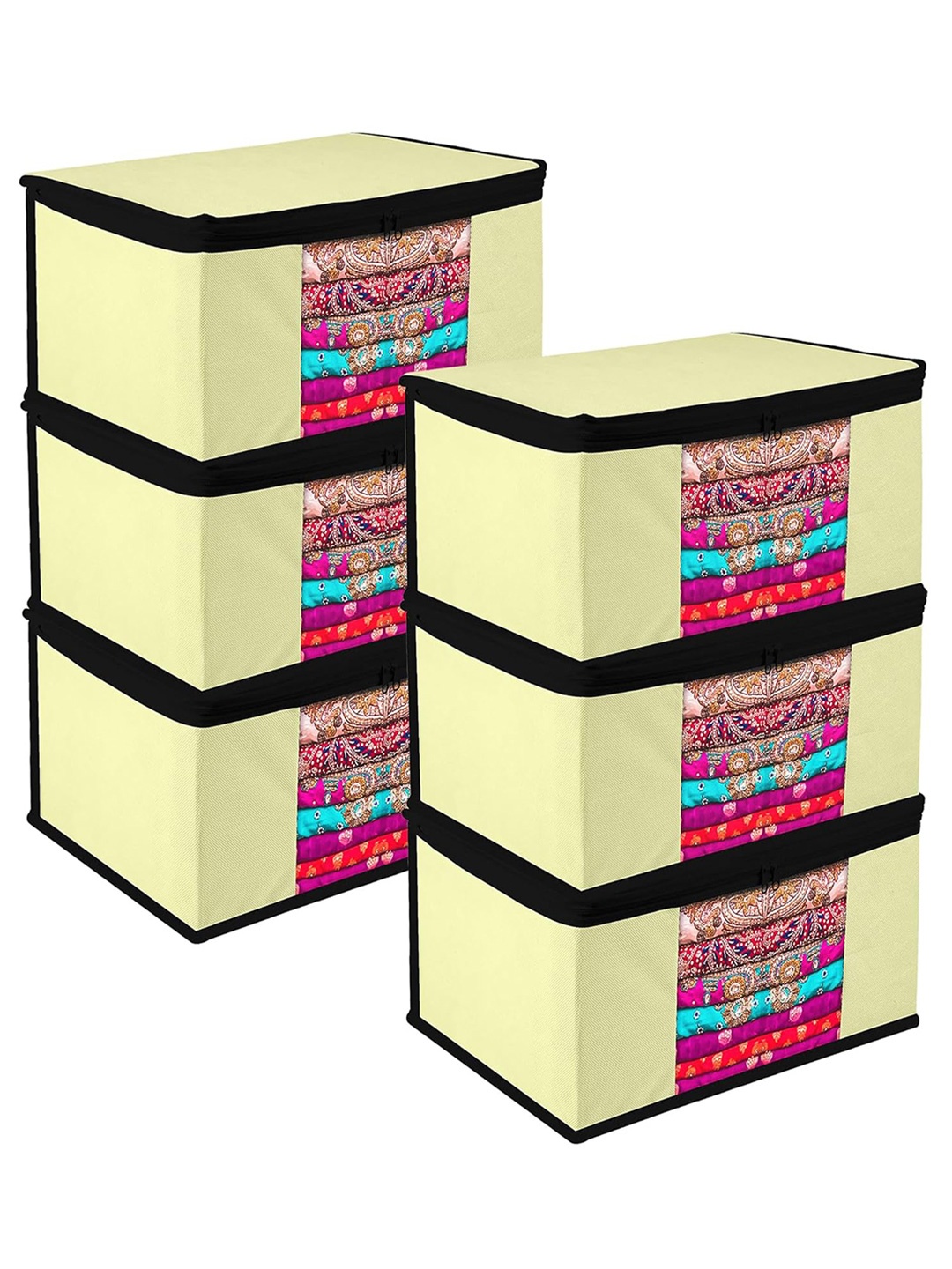 

Kuber Industries Cream & Black 6 Pieces Printed Saree Organizers