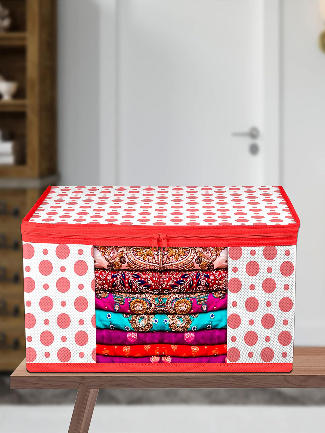

Kuber Industries Red & White 6 Pieces Printed Storage Bag Organiser