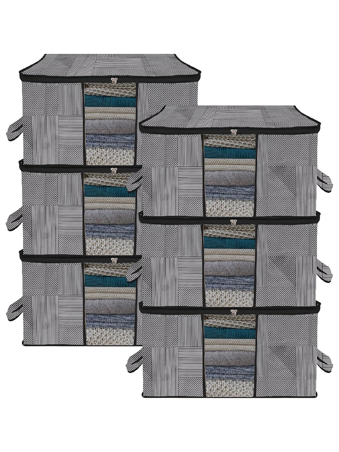 

Kuber Industries Grey & White 6 Pieces Printed Saree Organizers