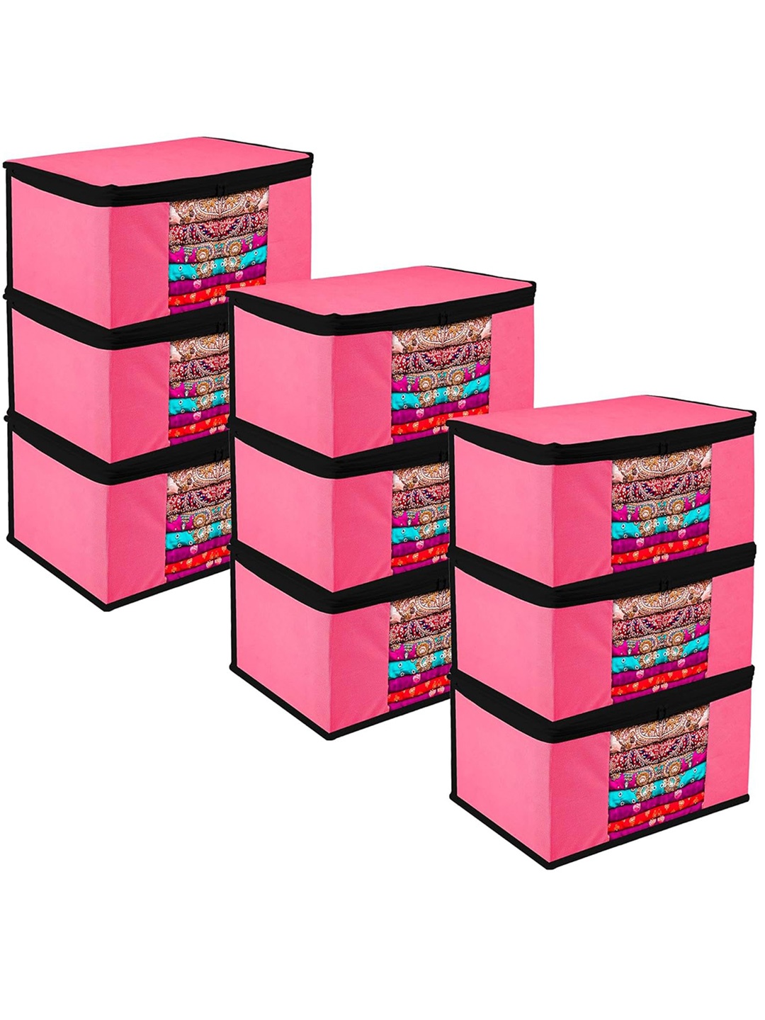 

Kuber Industries Pink & Black 9 Pieces Printed Saree Organizers