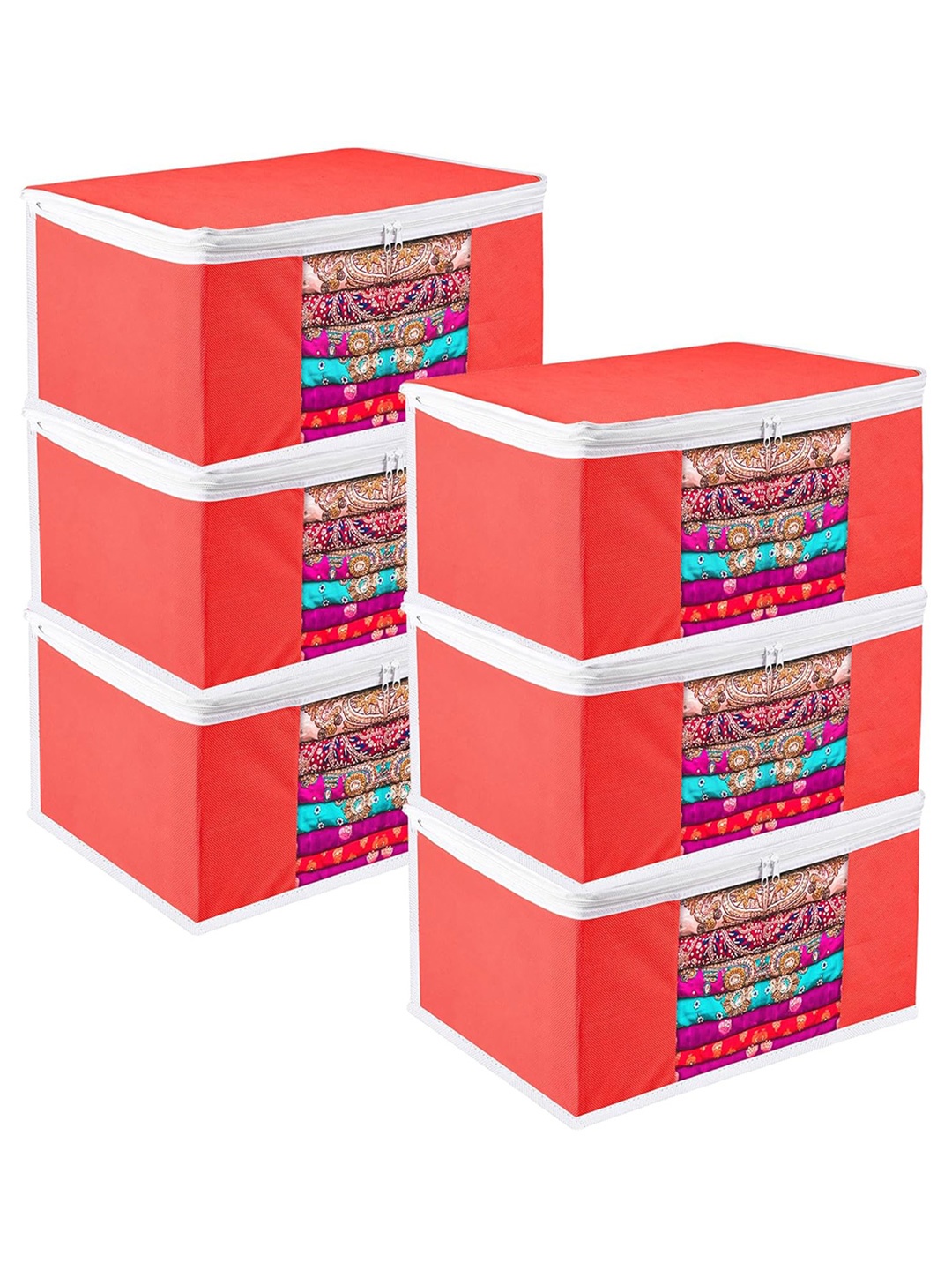 

Kuber Industries Red & White 6 Pieces Printed Saree Organizer
