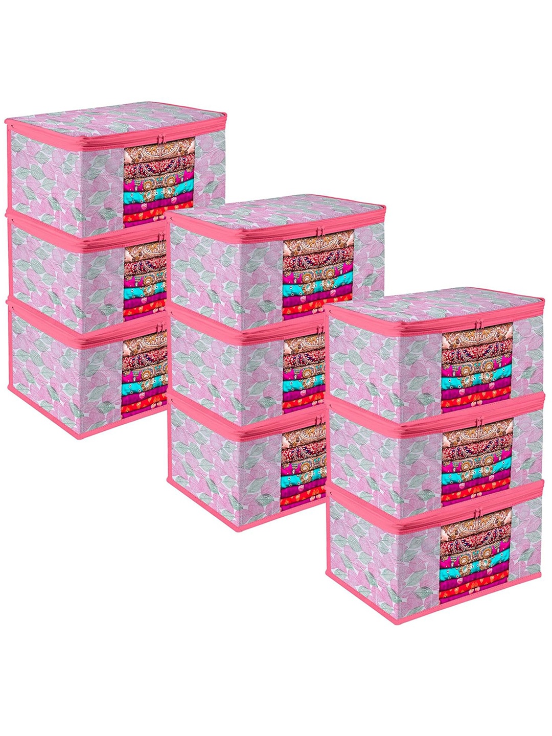 

Kuber Industries Pink & Green 6 Pieces Printed Storage Bag Organiser