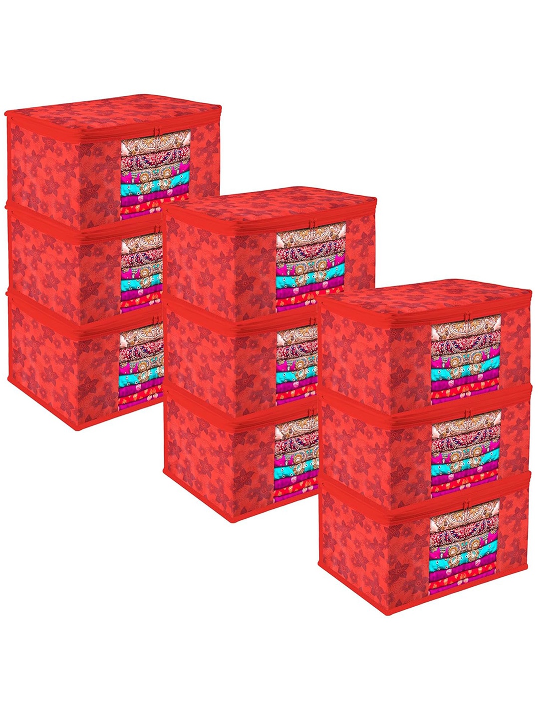 

Kuber Industries Red 9 Pieces Printed Saree Organizers