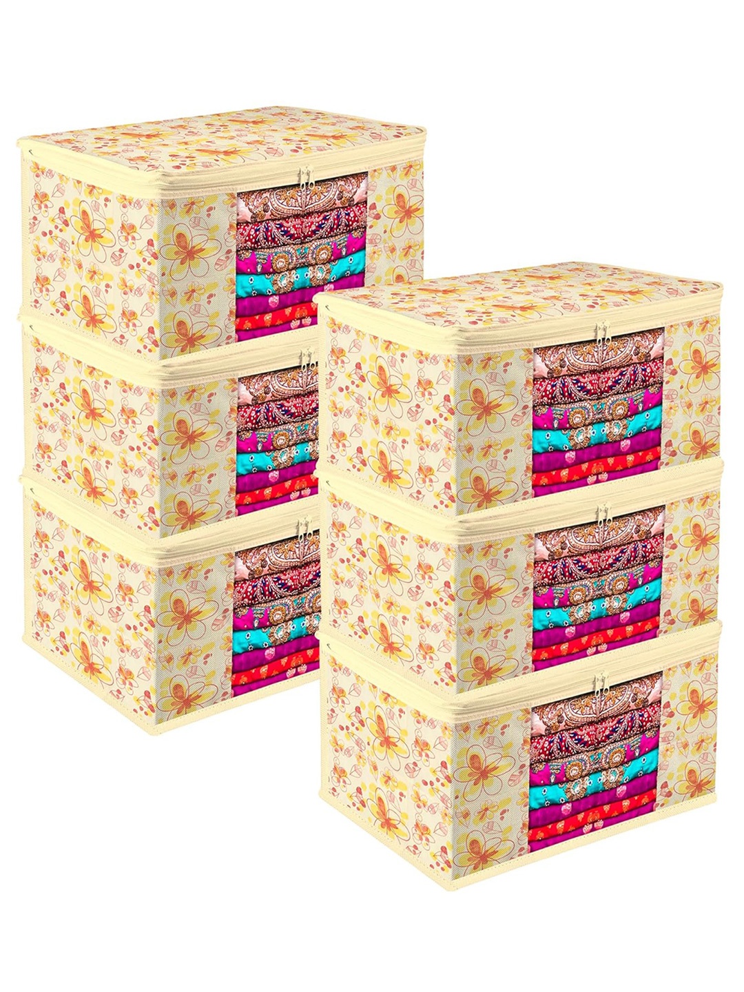 

Kuber Industries White & Yellow 6 Pieces Printed Storage Bag Organiser
