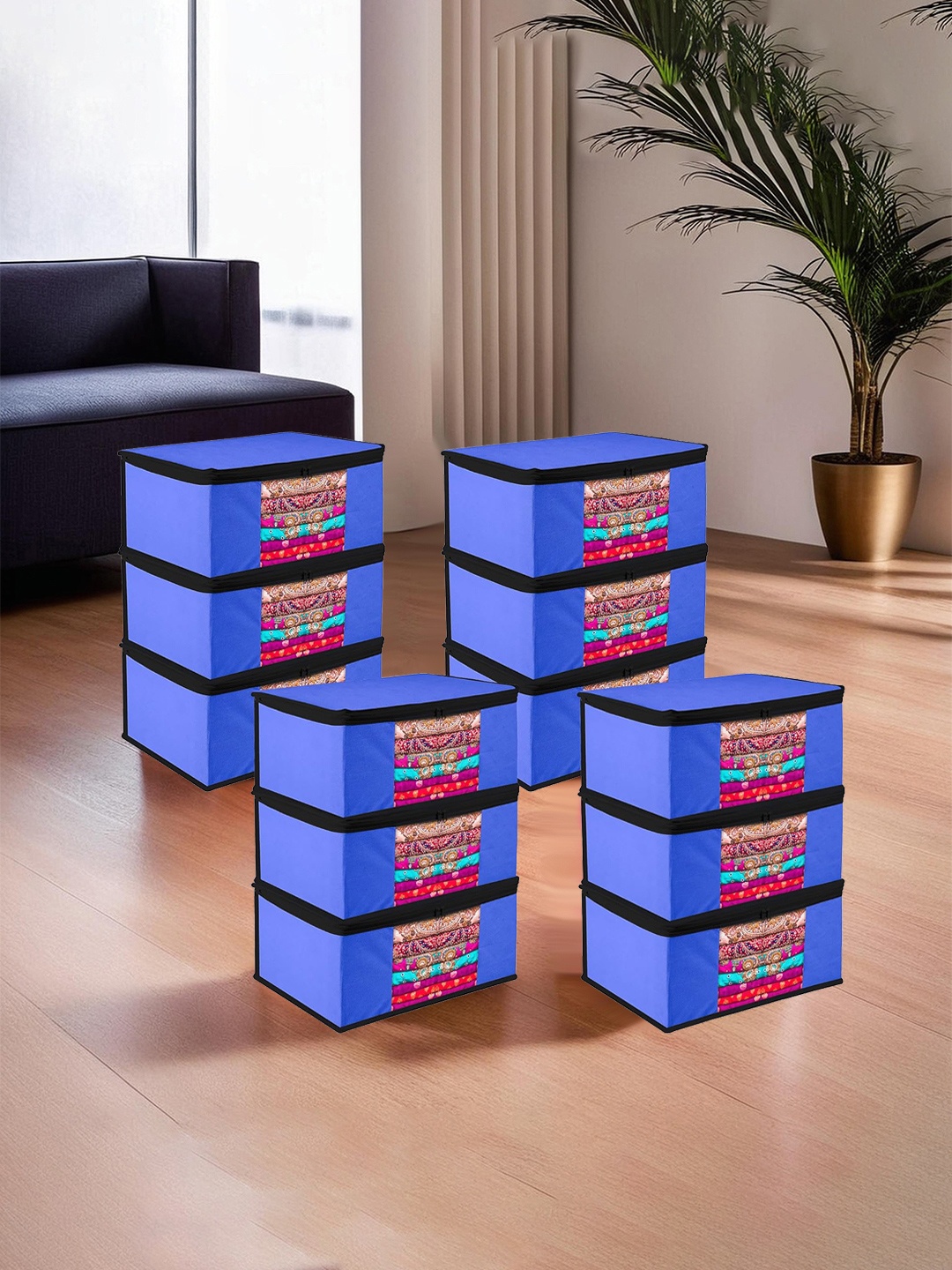 

Kuber Industries Blue & Black 12 Pieces Saree Organisers