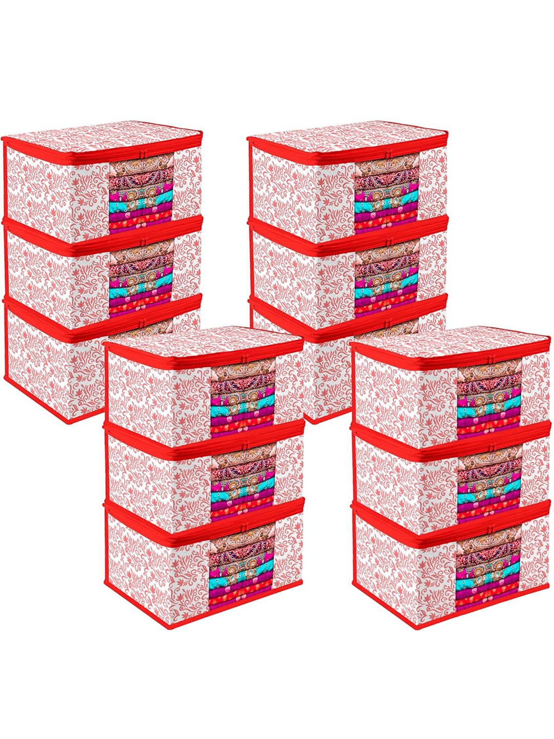 

Kuber Industries Red & White 12 Pieces Printed Saree Organizers