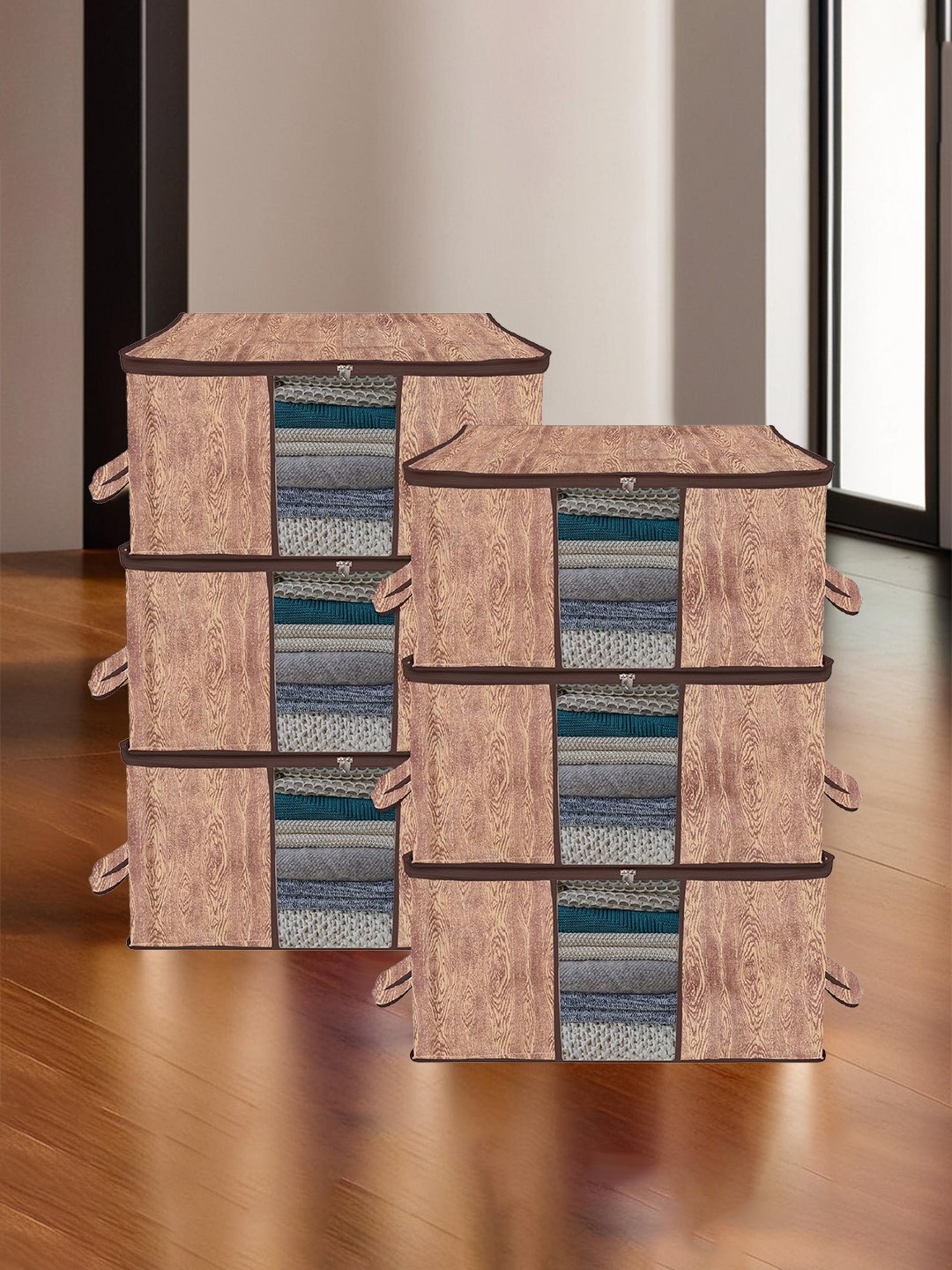 

Kuber Industries Brown Set of 6 Printed Multi-Utility Organisers