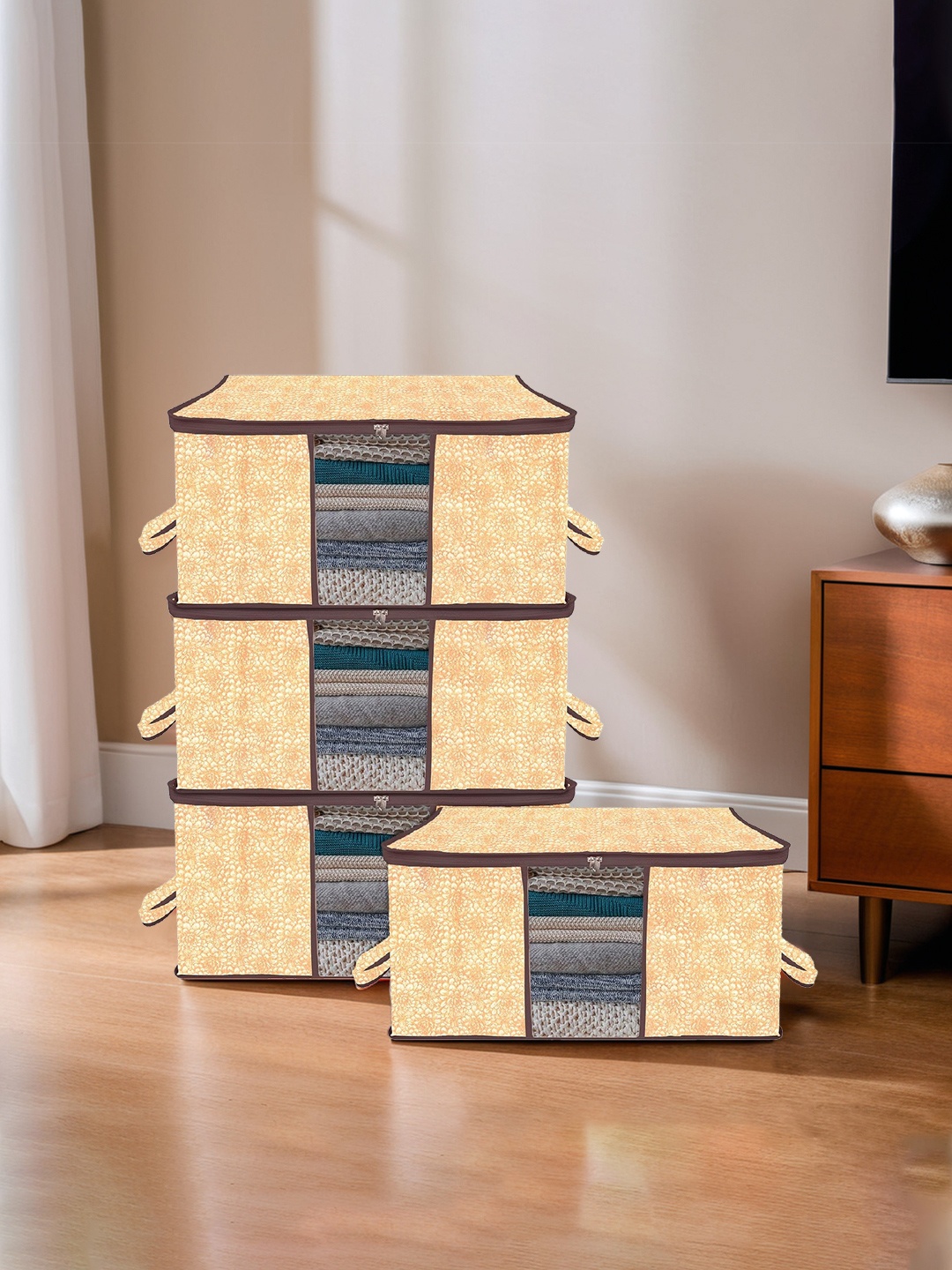 

Kuber Industries Brown Set of 4 Printed Multi-Utility Organisers