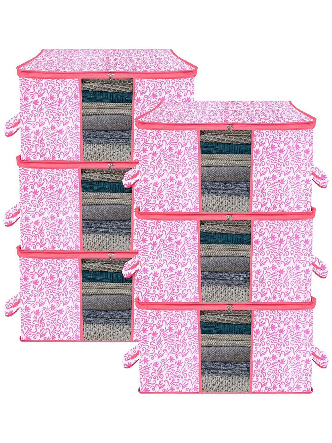 

Kuber Industries Pink & White 6 Pieces Printed Saree Organizers