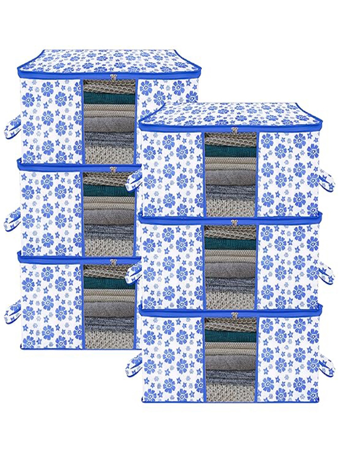 

Kuber Industries Blue & White 6 Pieces Printed Saree Organizers