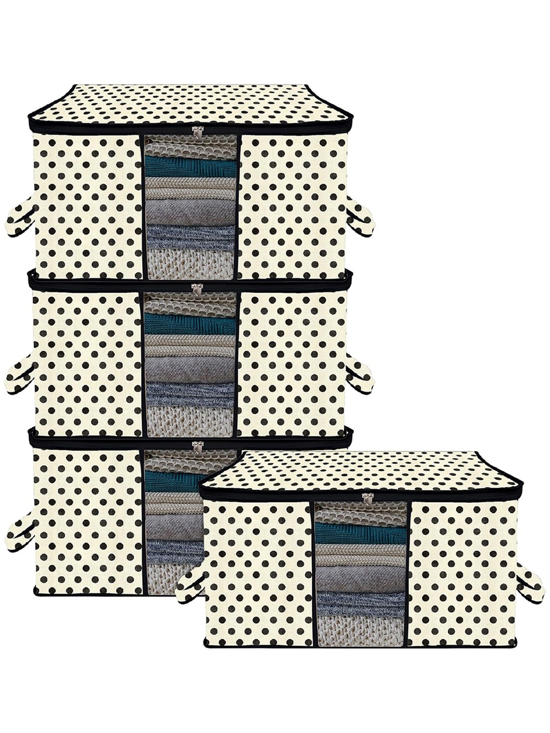 

Kuber Industries Cream & Black 4 Pieces Printed Storage Bag Organiser