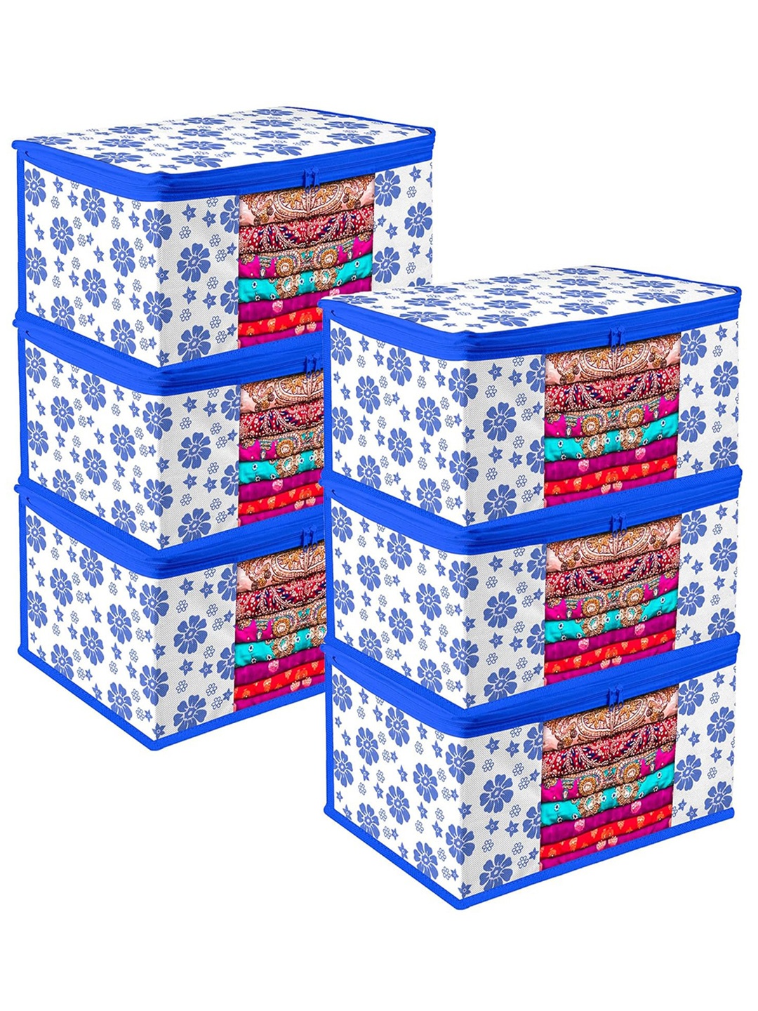 

Kuber Industries Blue & White 6 Pieces Printed Storage Bag Organiser