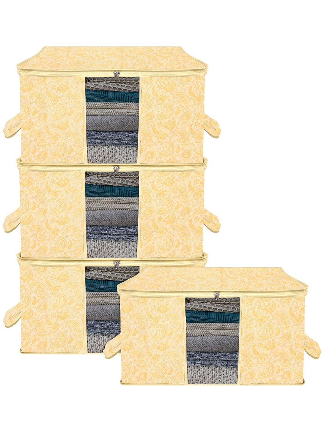 

Kuber Industries Yellow & Cream 4 Pieces Printed Storage Bag Organiser