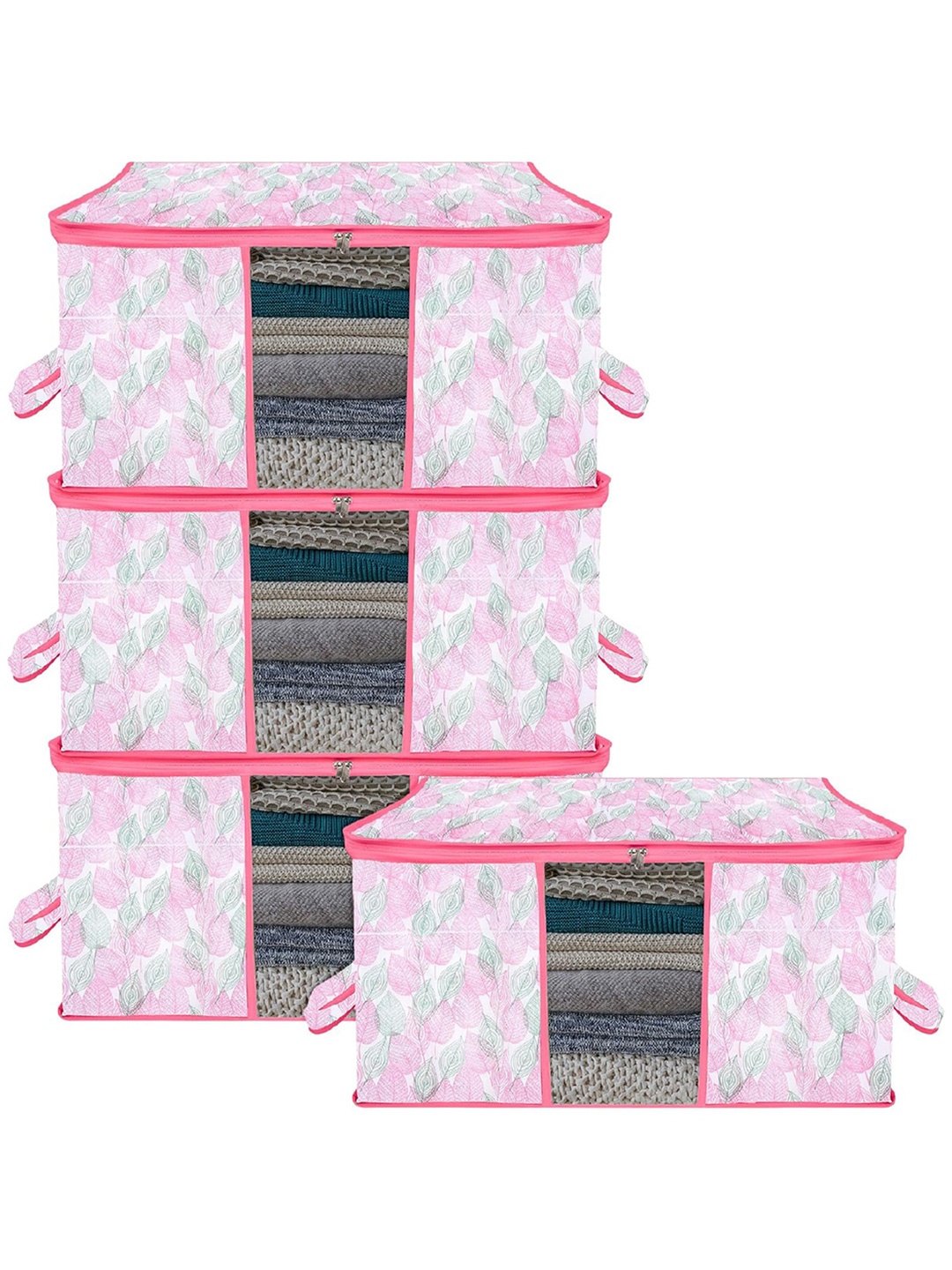 

Kuber Industries White & Pink 4 Pieces Printed Saree Organizers