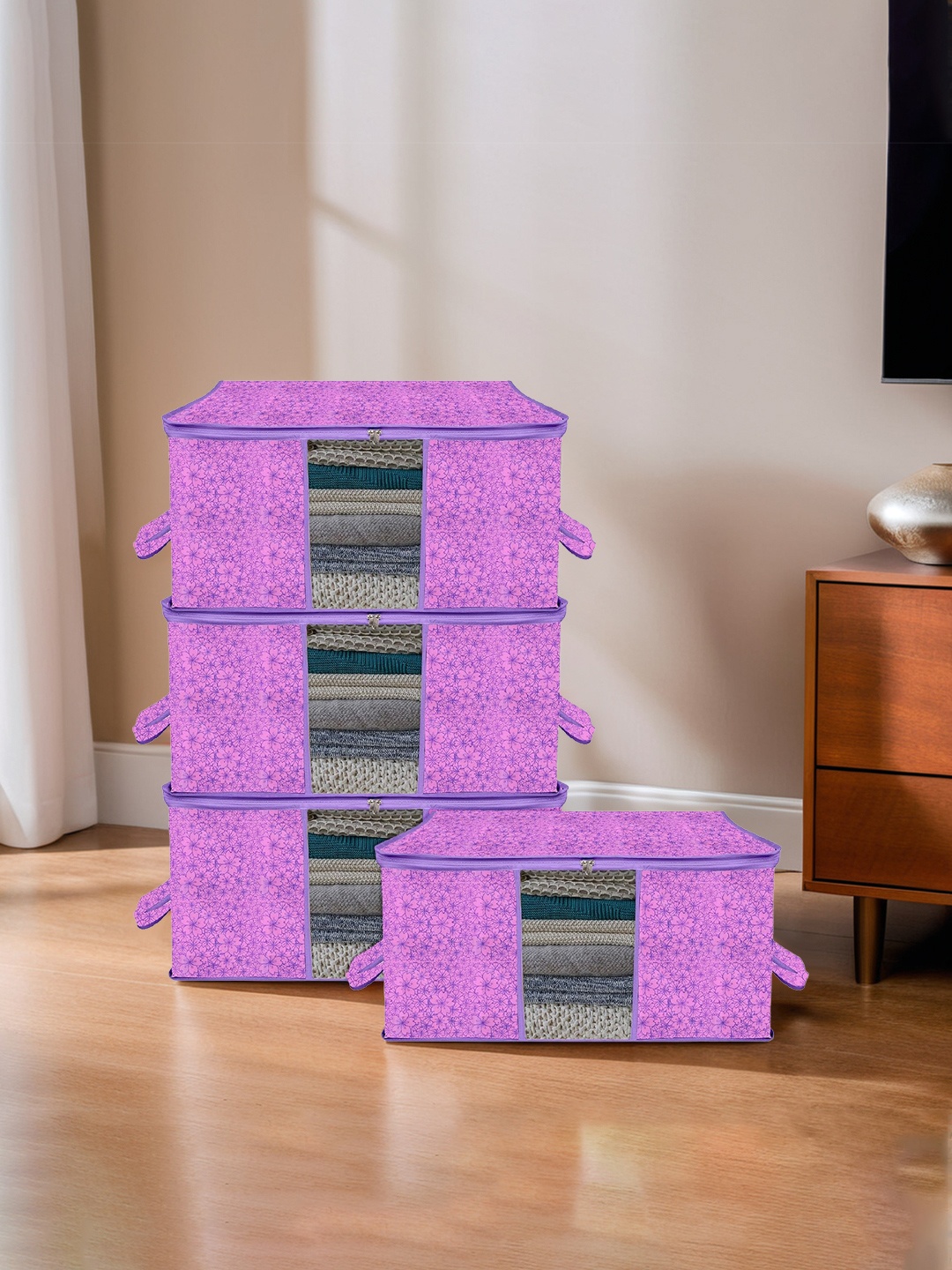

Kuber Industries Purple Set of 4 Printed Multi-Utility Organisers