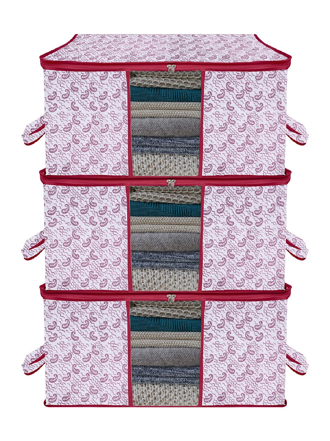 

Kuber Industries White & Purple 3 Pieces Printed Saree Organizers, Maroon